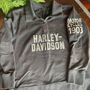 Harley Davidson Men's Felt Letter Black 1/4-Zip Slim Fit Pullover Size XL